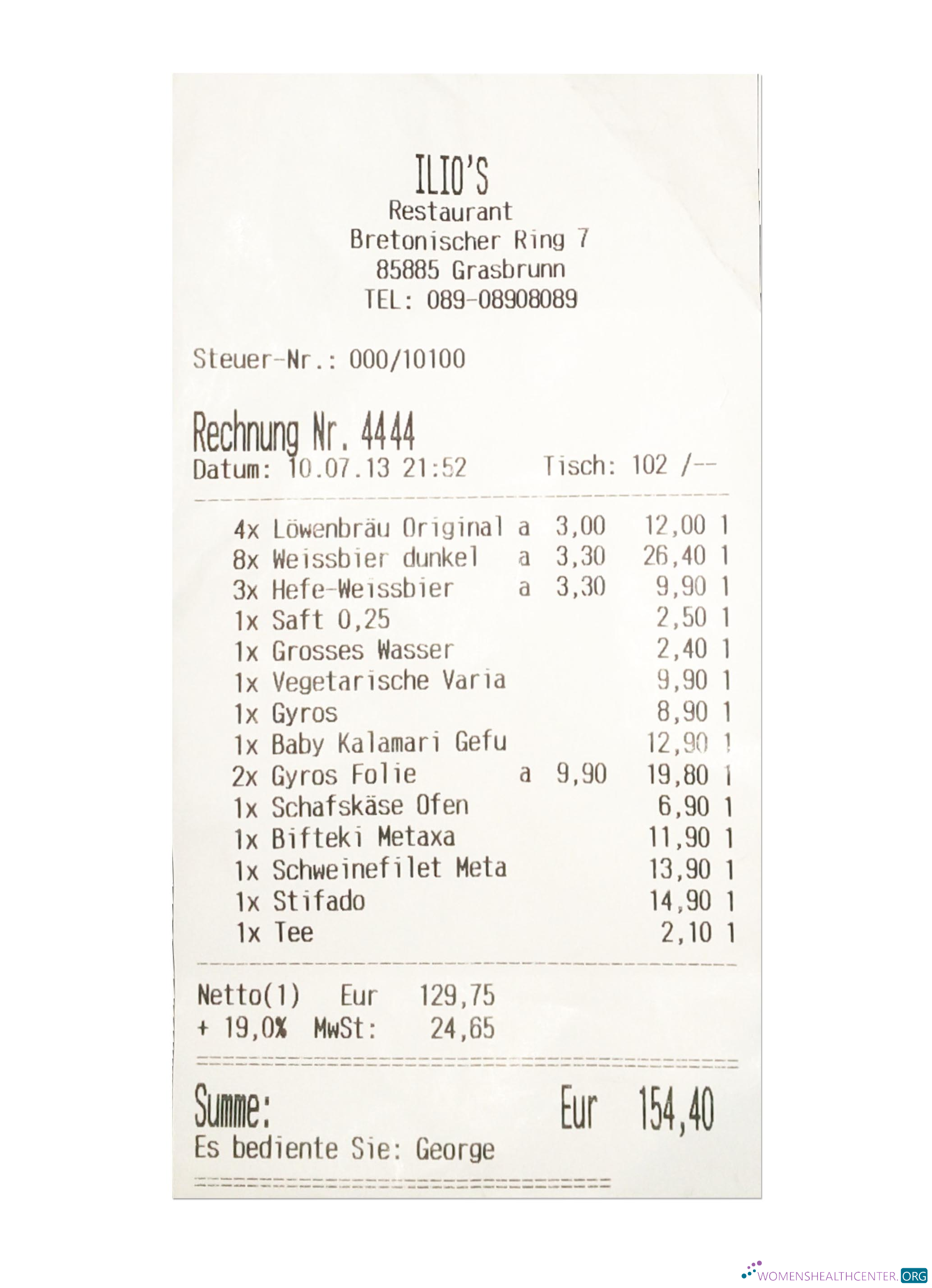 Download ILIO'S RESTAURANT payment check Photoshop template